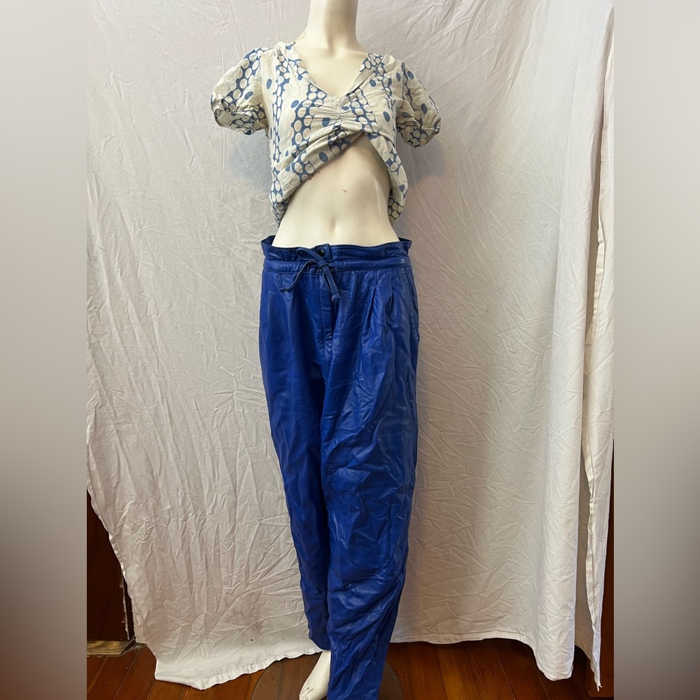 Coolest vintage 80’s real cobalt blue leather drawstring pants